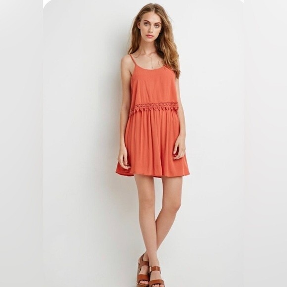 Ruffle and lace coral sundress size large - Picture 1 of 9